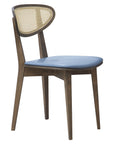 Riviera 3 Dining Chair - Modern wood chair with cane backrest and blue upholstered seat | theMADgroup