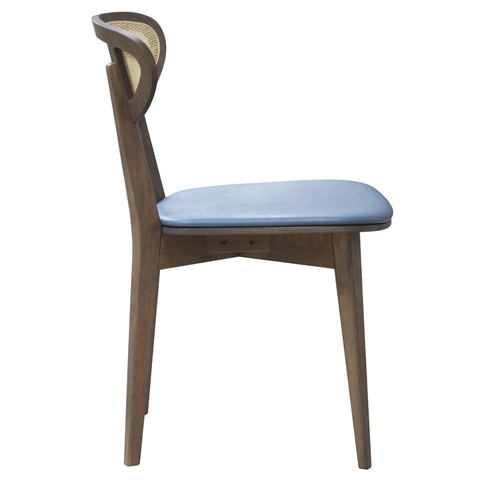 Riviera 3 Dining Chair - Modern wood chair with cane backrest and blue upholstered seat | theMADgroup