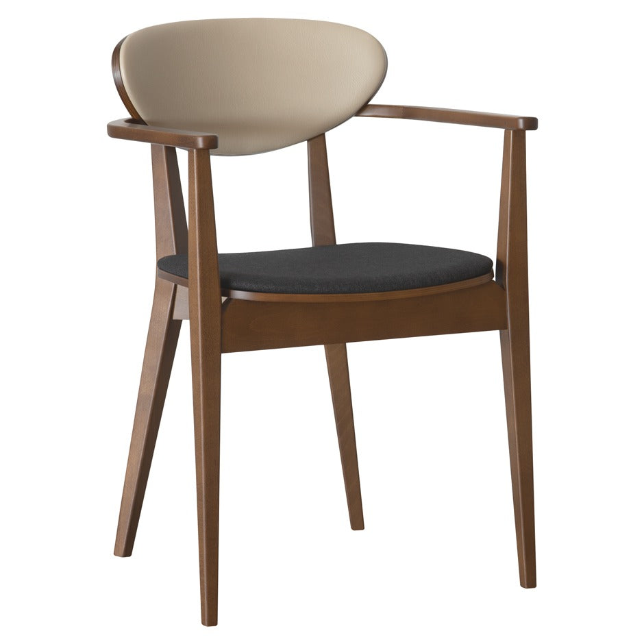 Riviera B Chair - Modern wooden dining armchair with beige back and dark upholstered seat | theMADgroup