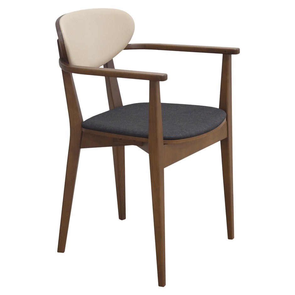 Riviera B Chair - Modern wooden dining armchair with beige back and dark upholstered seat | theMADgroup
