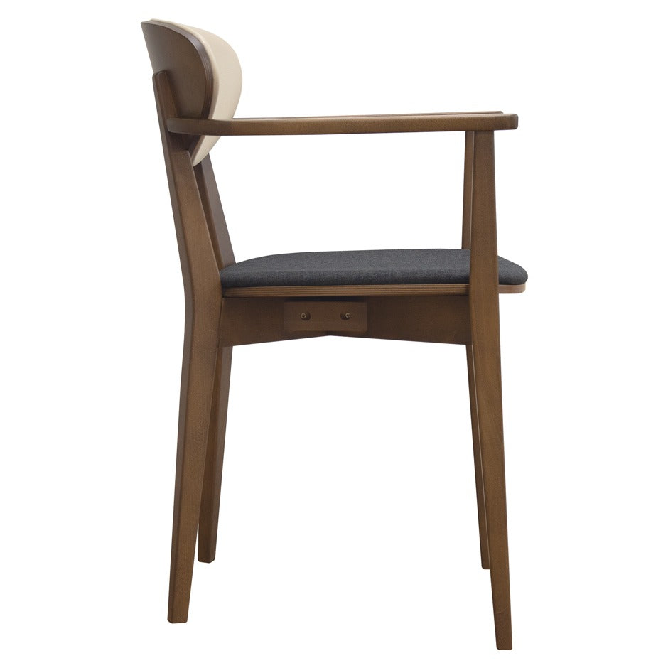 Riviera B Chair - Modern wooden dining armchair with beige back and dark upholstered seat | theMADgroup