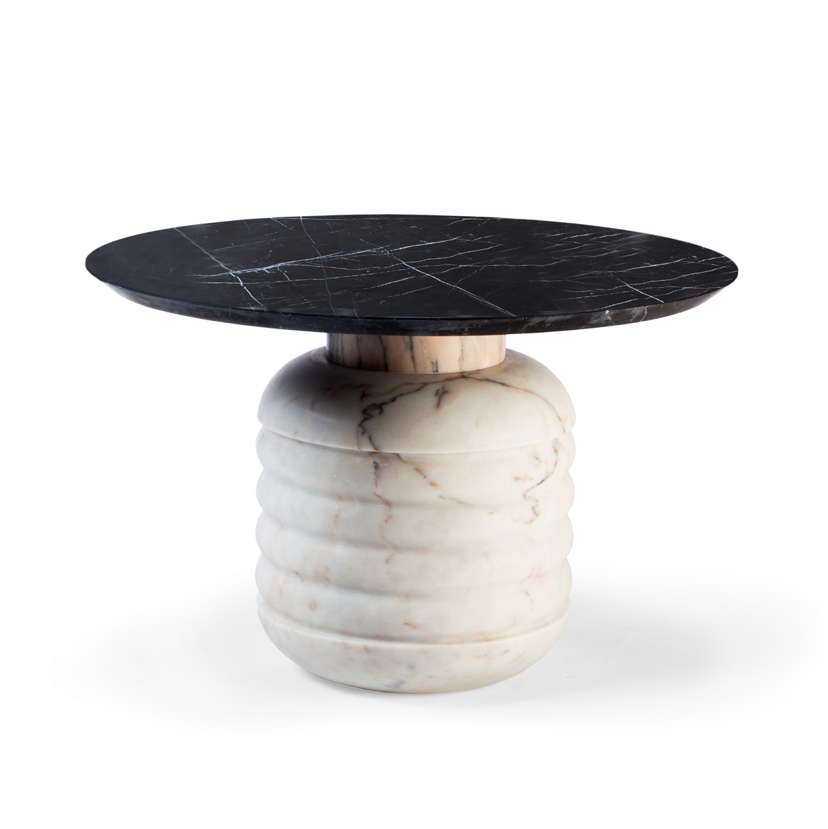 Jean 38 side table with estremoz marble base, estremoz pink middle, and nero marquina marble top – theMADgroup