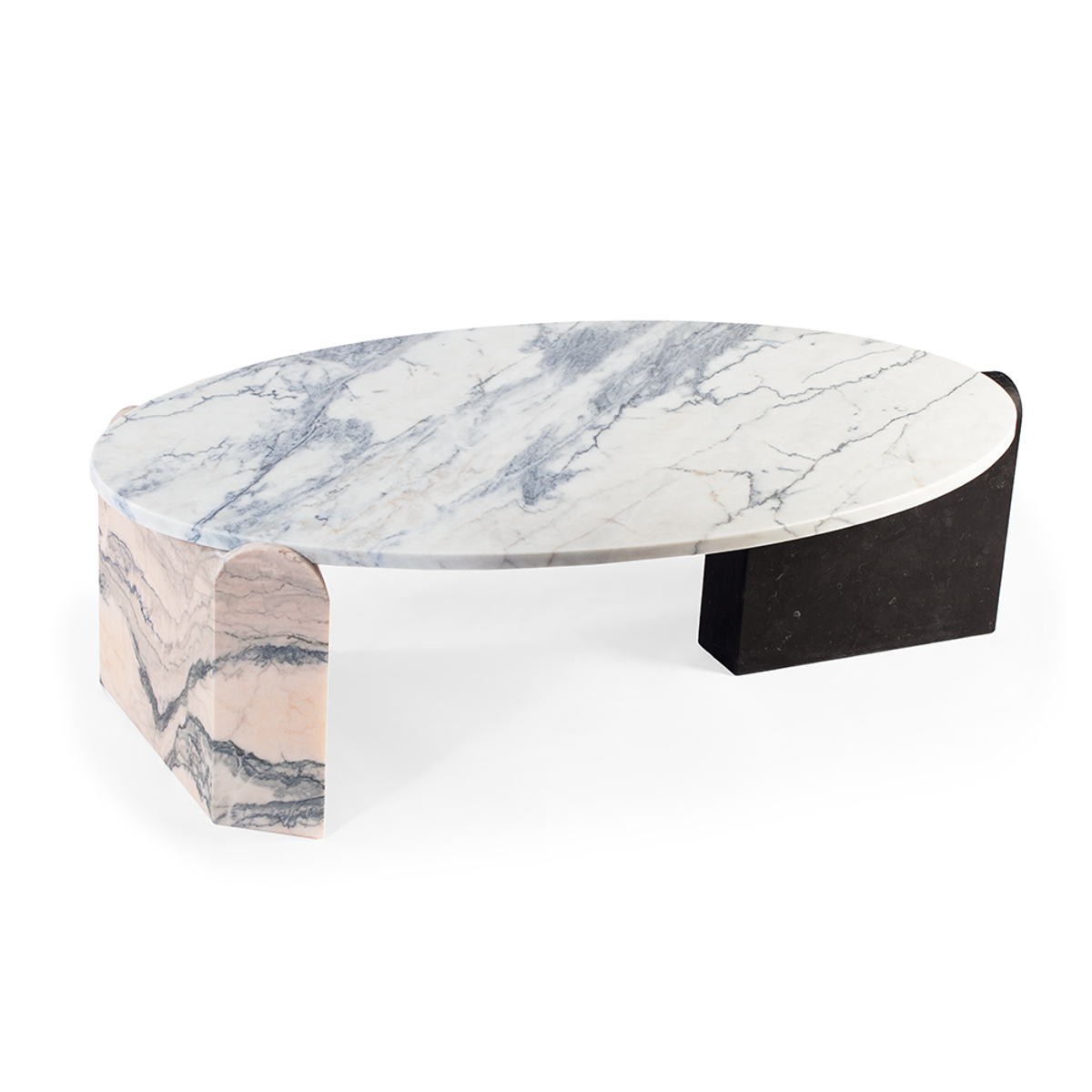 Jean center table with estremoz marble top, estremoz pink and nero marquina marble base – theMADgroup
