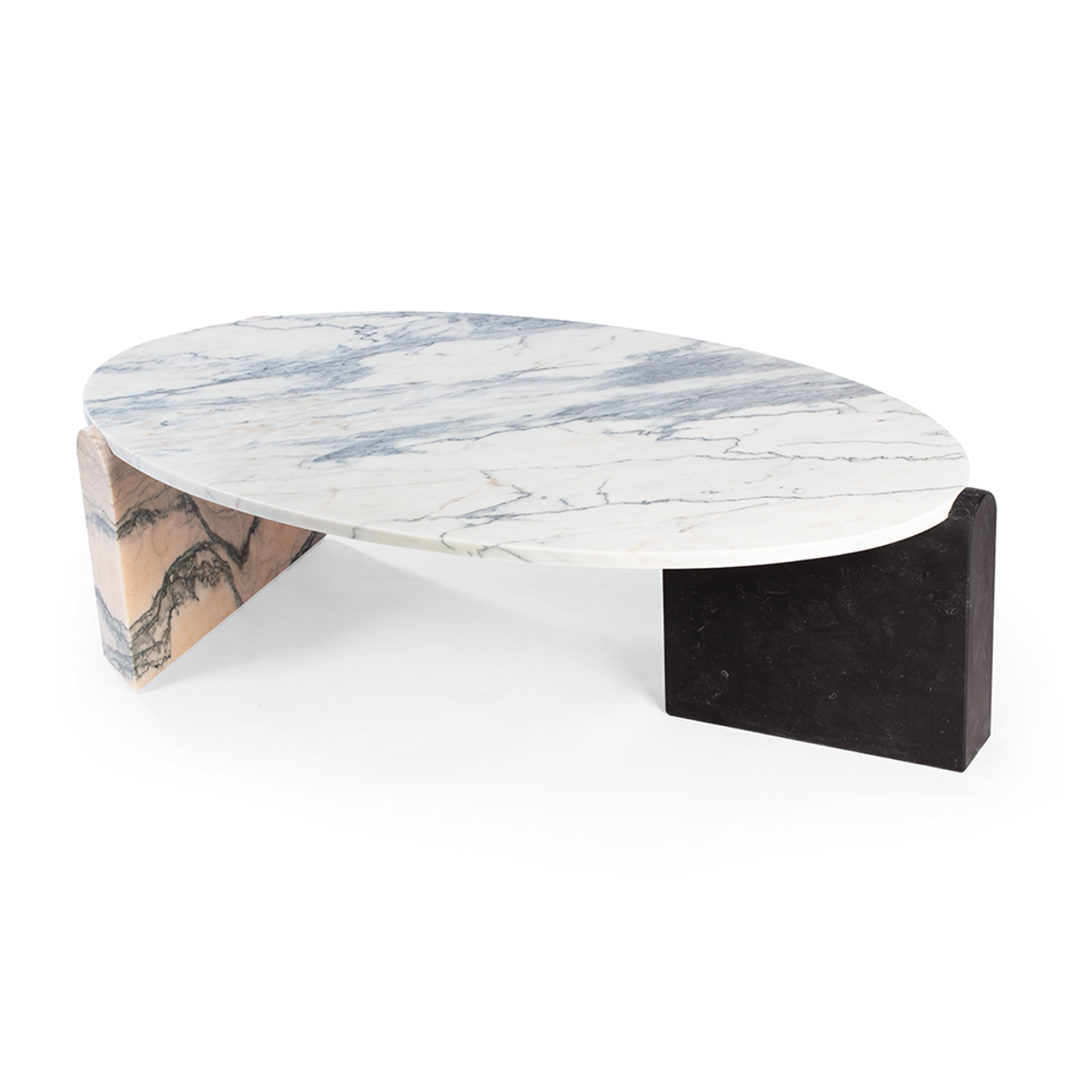 Jean center table with estremoz marble top, estremoz pink and nero marquina marble base – theMADgroup