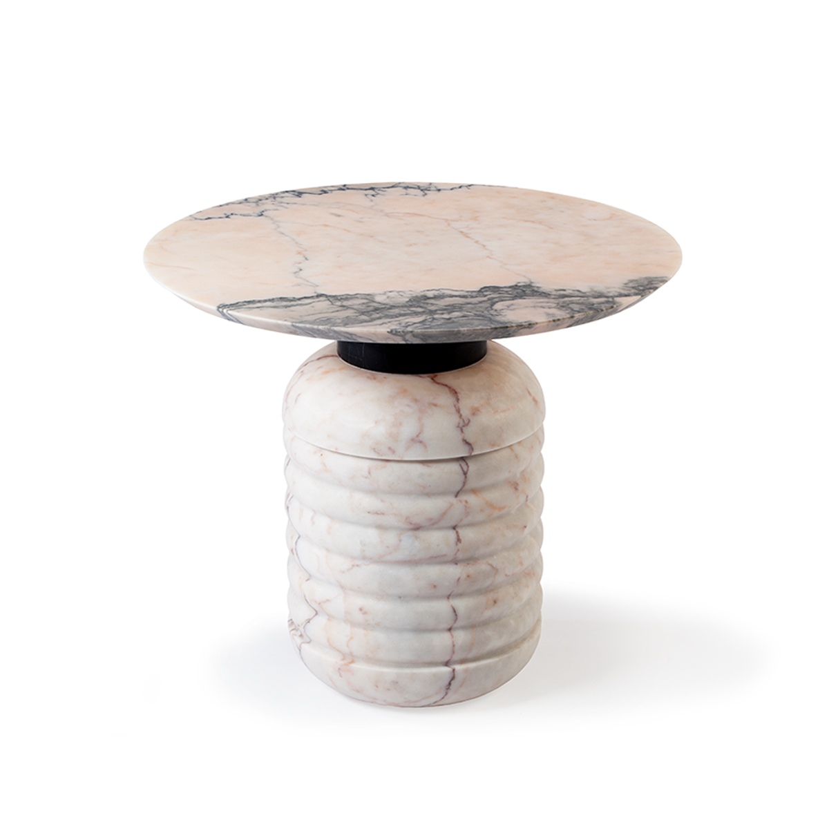 Jean 52 side table with estremoz marble base, nero marquina center, and estremoz pink marble top – theMADgroup