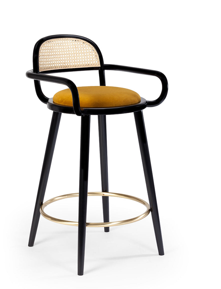 Luc Bar Chair in tobacco finish with black wood legs and brass ring – theMADgroup
