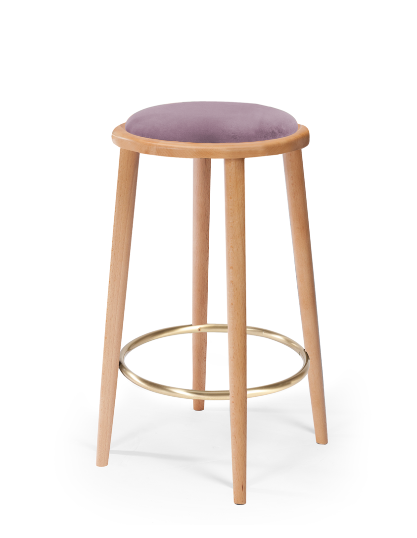 Luc Bar Stool in Paris Lavanda with beech wood and brass ring – theMADgroup