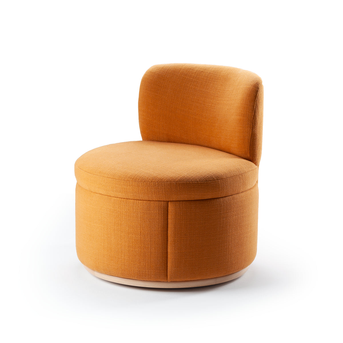 Mimi Armchair with Hackney Papaya frame and beech swivel wood base – theMADgroup