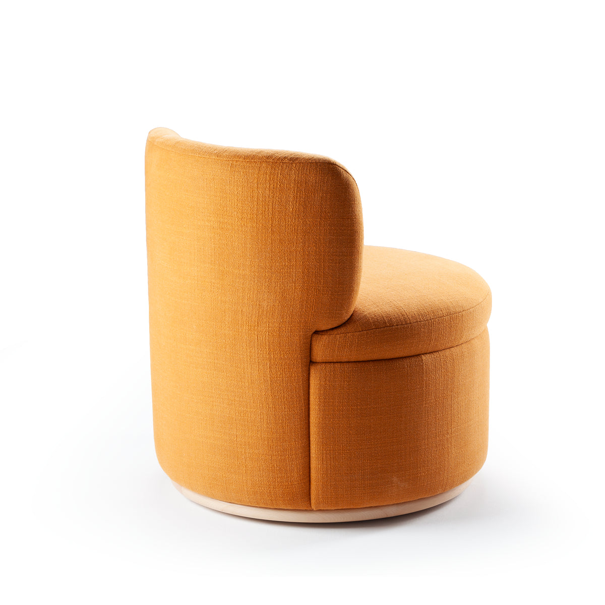 Mimi Armchair with Hackney Papaya frame and beech swivel wood base – theMADgroup