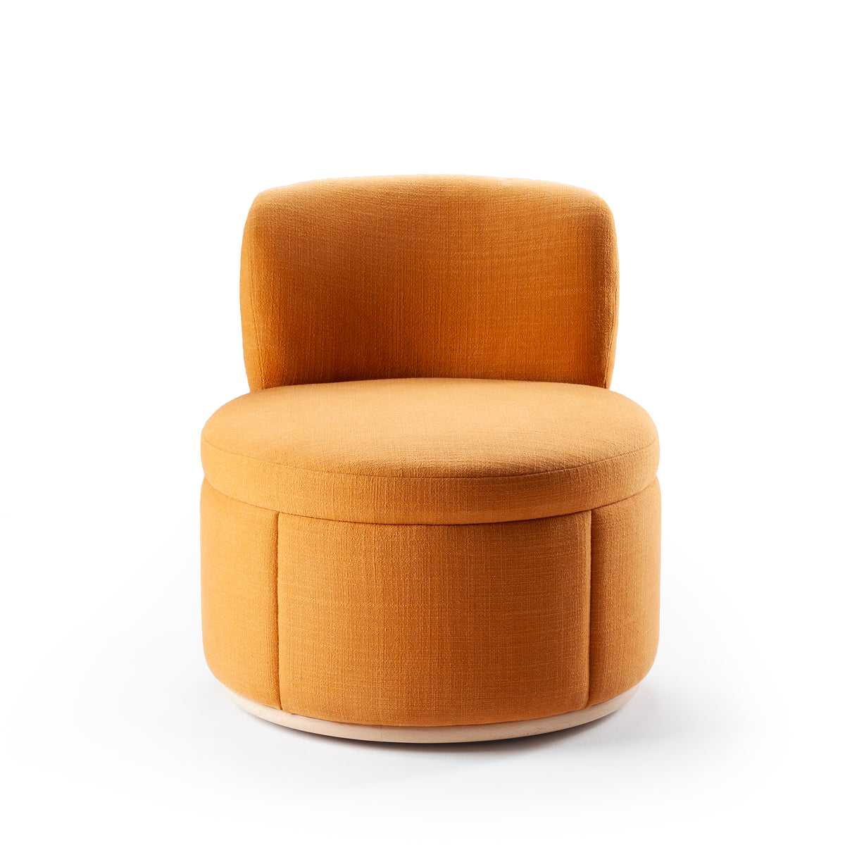 Mimi Armchair with Hackney Papaya frame and beech swivel wood base – theMADgroup