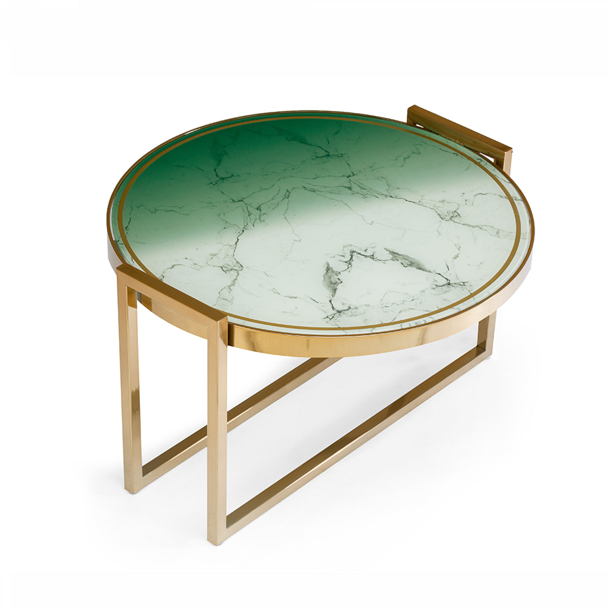 Norman side table with sage printed glass top and brass base | theMADgroup