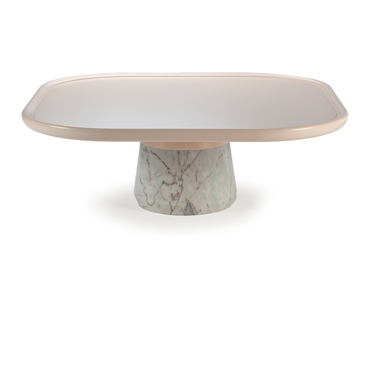 Poppy center table with nude lacquered wood top and Estremoz white marble base – theMADgroup