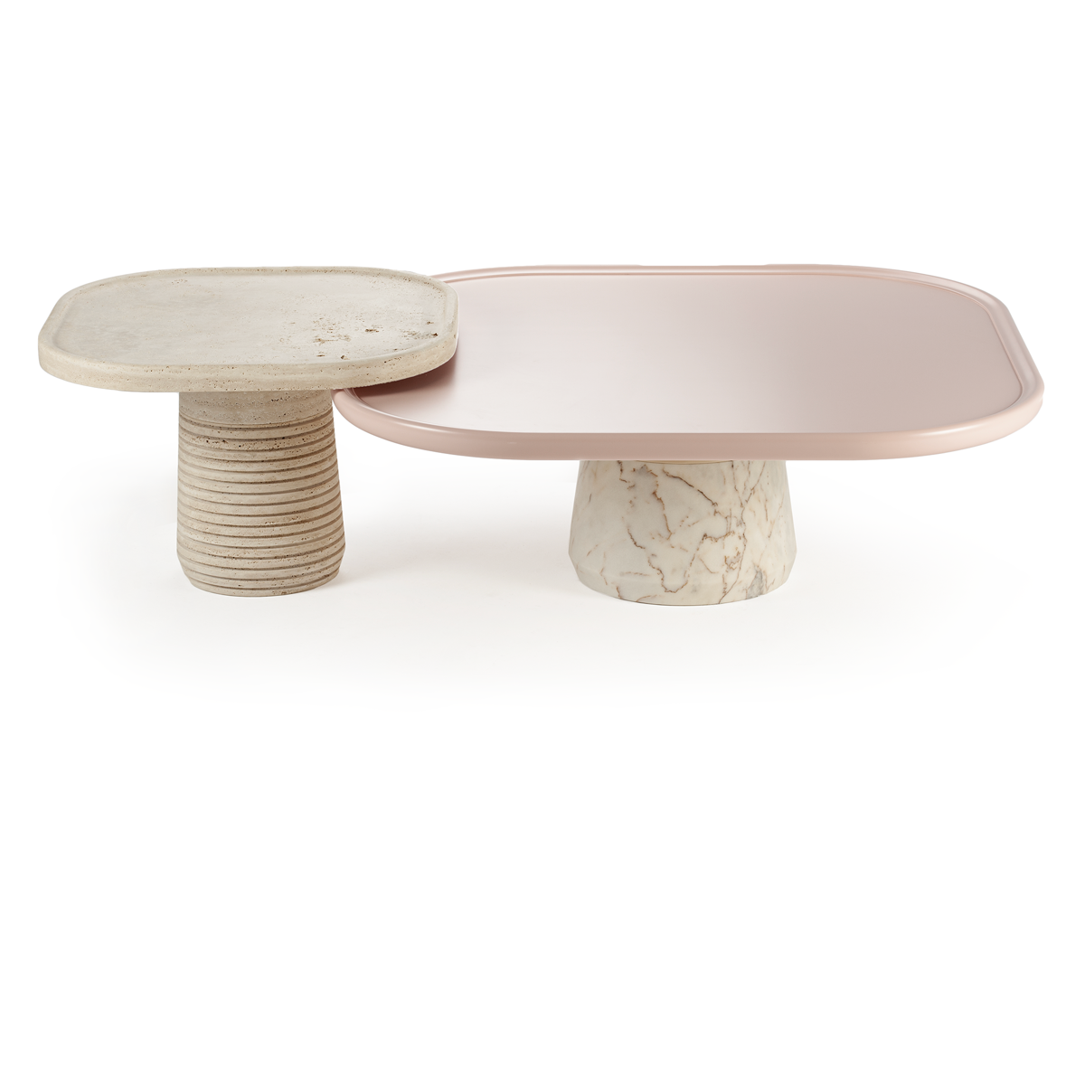 Poppy center table with nude lacquered wood top and Estremoz white marble base – theMADgroup