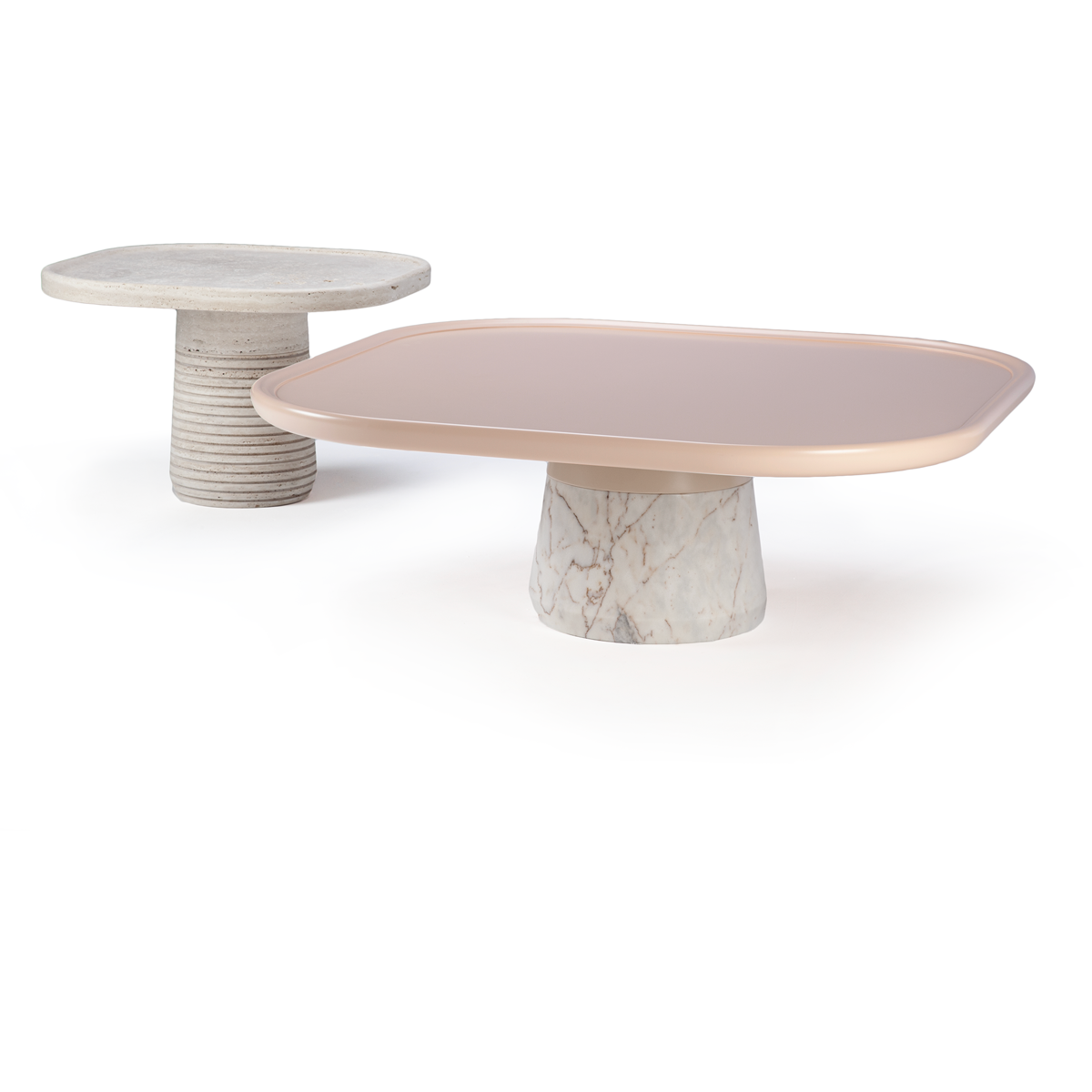Poppy side table in natural travertine with characteristic holes and pits – theMADgroup