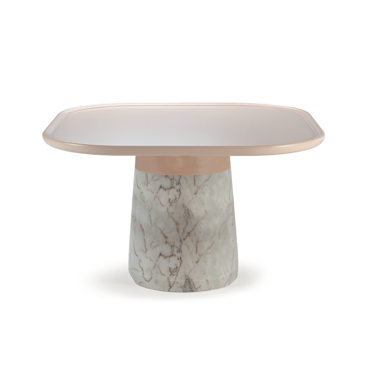 Poppy dinner table with nude lacquered wood top and Estremoz white marble base – theMADgroup