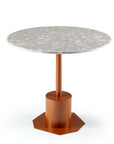 Modern terrazzo dining table with beige top and copper Turim base | theMADgroup