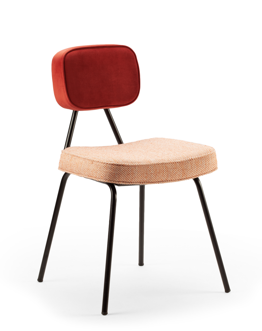 State Chair with Olavi Clementine seat, paprika back, and black metal legs – theMADgroup
