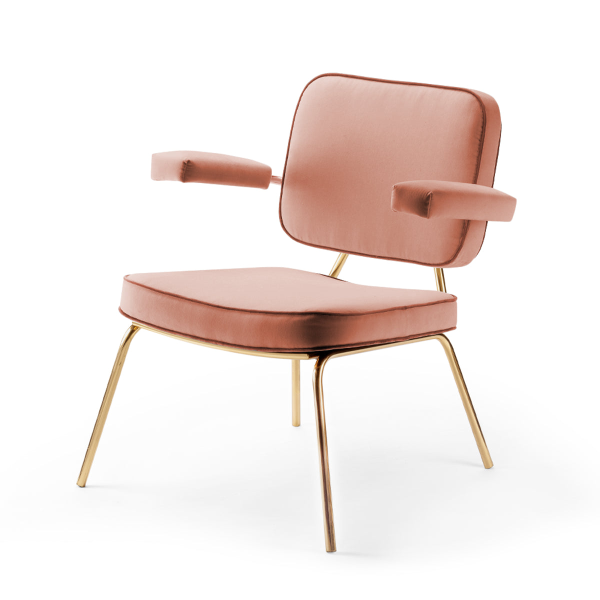 State Armchair in Apricot with Cayenne Piping and Polished Brass Feet – theMADgroup