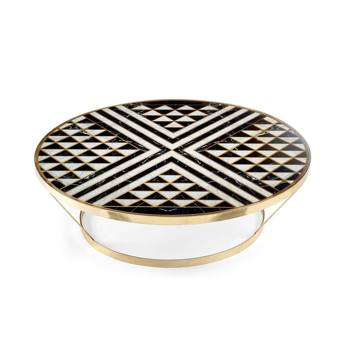 York center table with noir printed glass top and brass base | theMADgroup